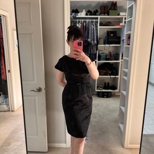 Vintage 50s 60s Black Floral Brocade Pinup Dress and Jacket Set